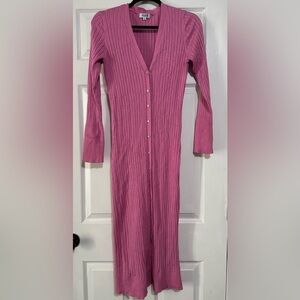525 America Revolve Pink Ribbed Button Up Sweater Duster Cardigan M